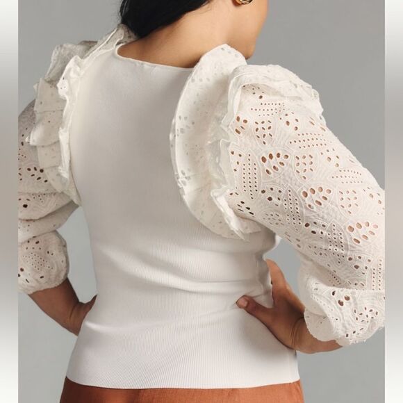 DOLAN Eyelet Ruffle-Sleeve Sweater - Picture 7 of 8